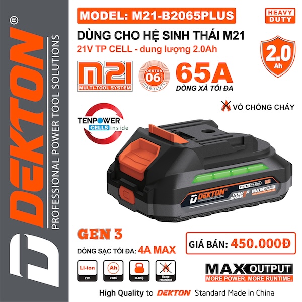 Pin DEKTON M21 Plus 21V – Dùng Cho Máy Khoan, Cắt, Siết Chân Phổ Thông hệ M21