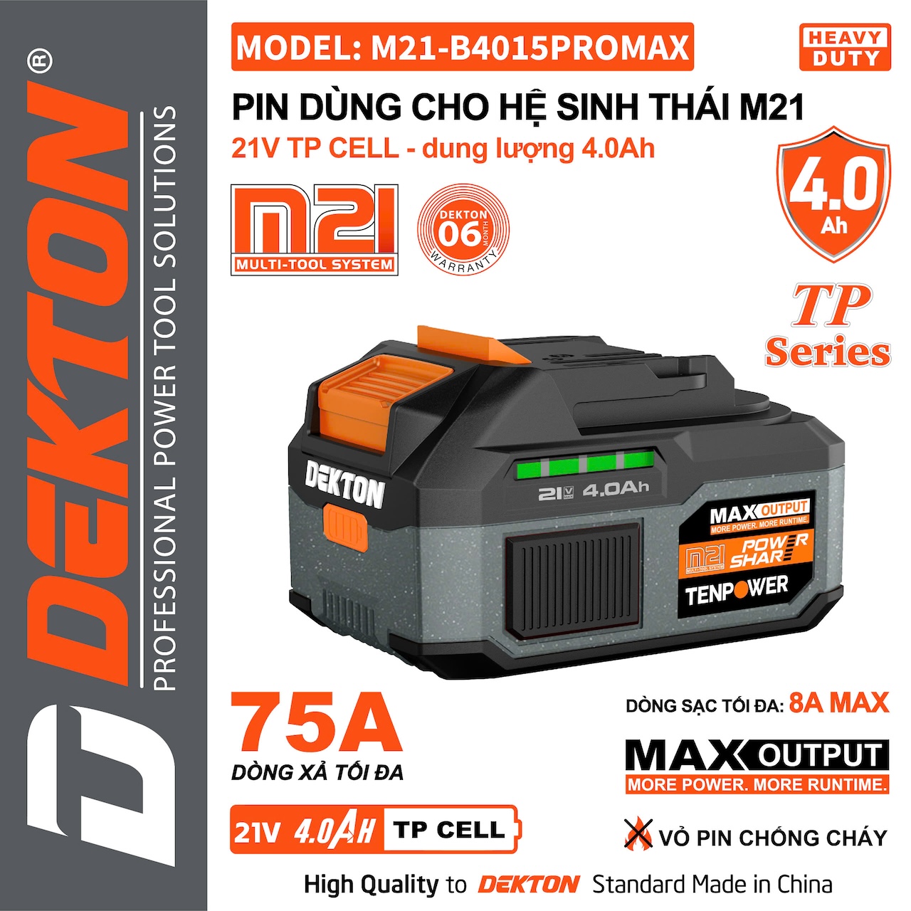 Pin Thế Hệ Mới PROMAX Chân Phổ Thông DEKTON 21V