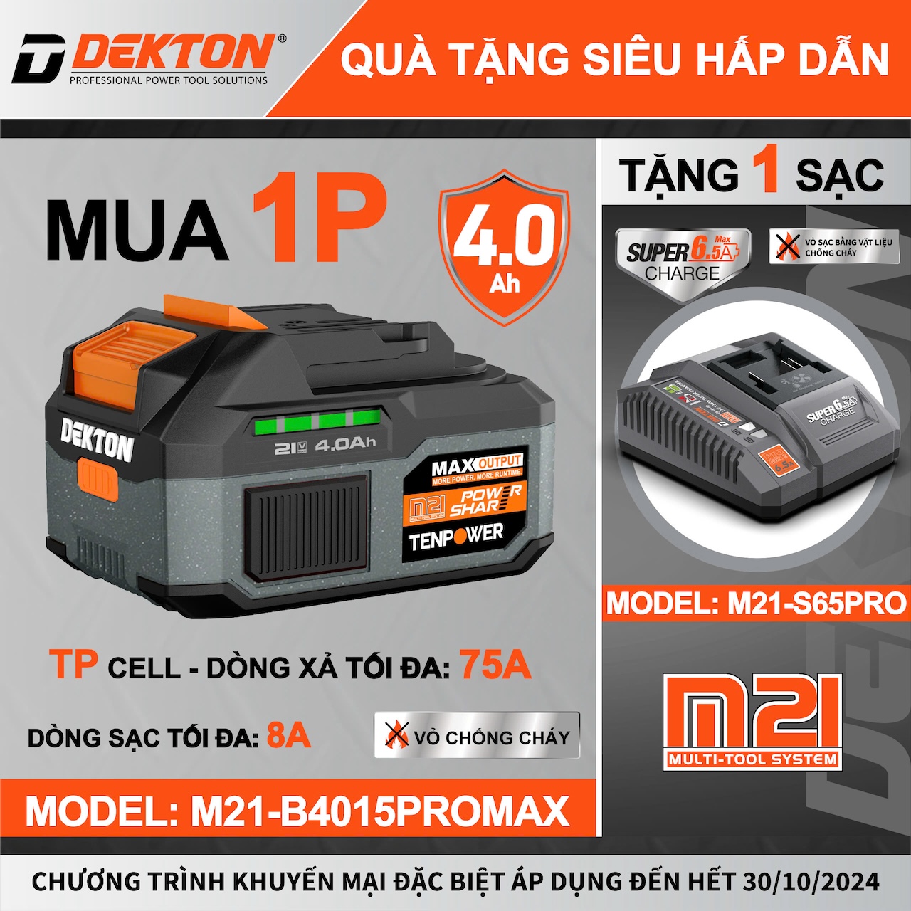 Pin Thế Hệ Mới PROMAX Chân Phổ Thông DEKTON 21V