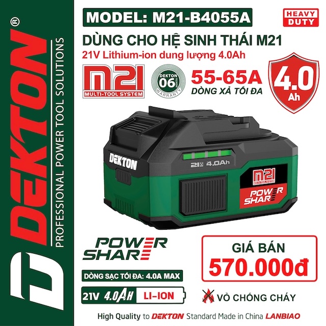 Pin DEKTON M21 Plus 21V – Dùng Cho Máy Khoan, Cắt, Siết Chân Phổ Thông hệ M21