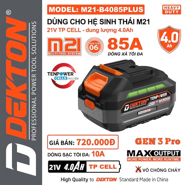 Pin DEKTON M21 Plus 21V – Dùng Cho Máy Khoan, Cắt, Siết Chân Phổ Thông hệ M21