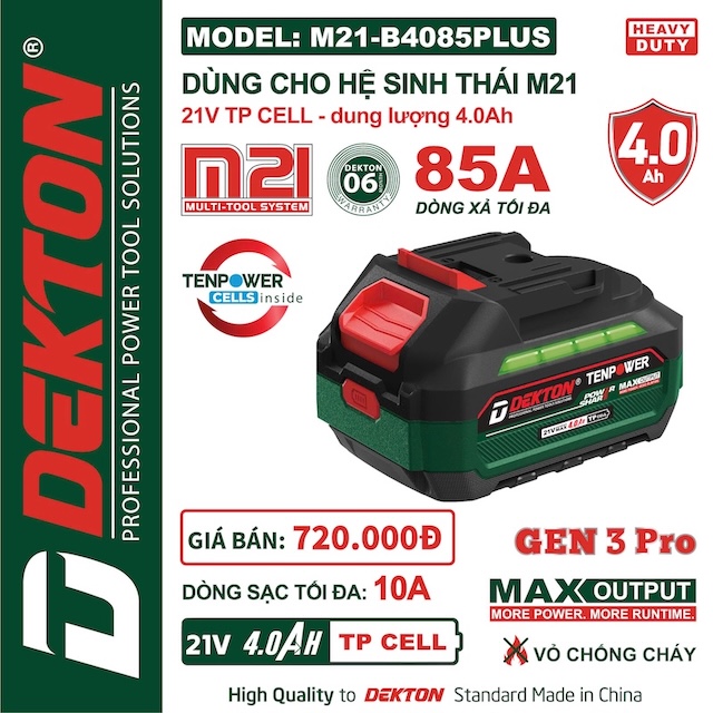 Pin DEKTON M21 Plus 21V – Dùng Cho Máy Khoan, Cắt, Siết Chân Phổ Thông hệ M21