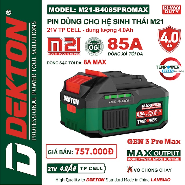 Pin DEKTON M21 Plus 21V – Dùng Cho Máy Khoan, Cắt, Siết Chân Phổ Thông hệ M21