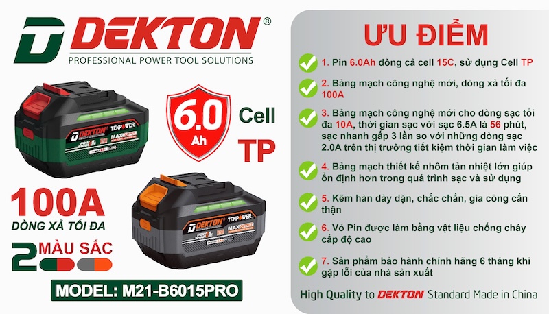 Pin DEKTON M21 Plus 21V – Dùng Cho Máy Khoan, Cắt, Siết Chân Phổ Thông hệ M21