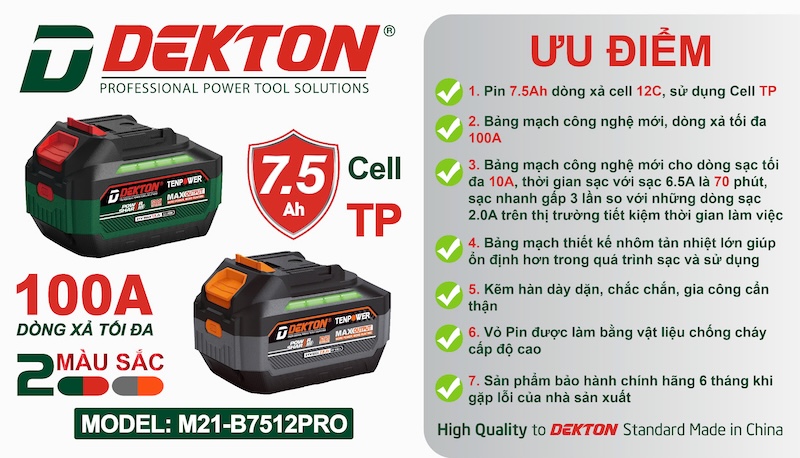 Pin DEKTON M21 Plus 21V – Dùng Cho Máy Khoan, Cắt, Siết Chân Phổ Thông hệ M21