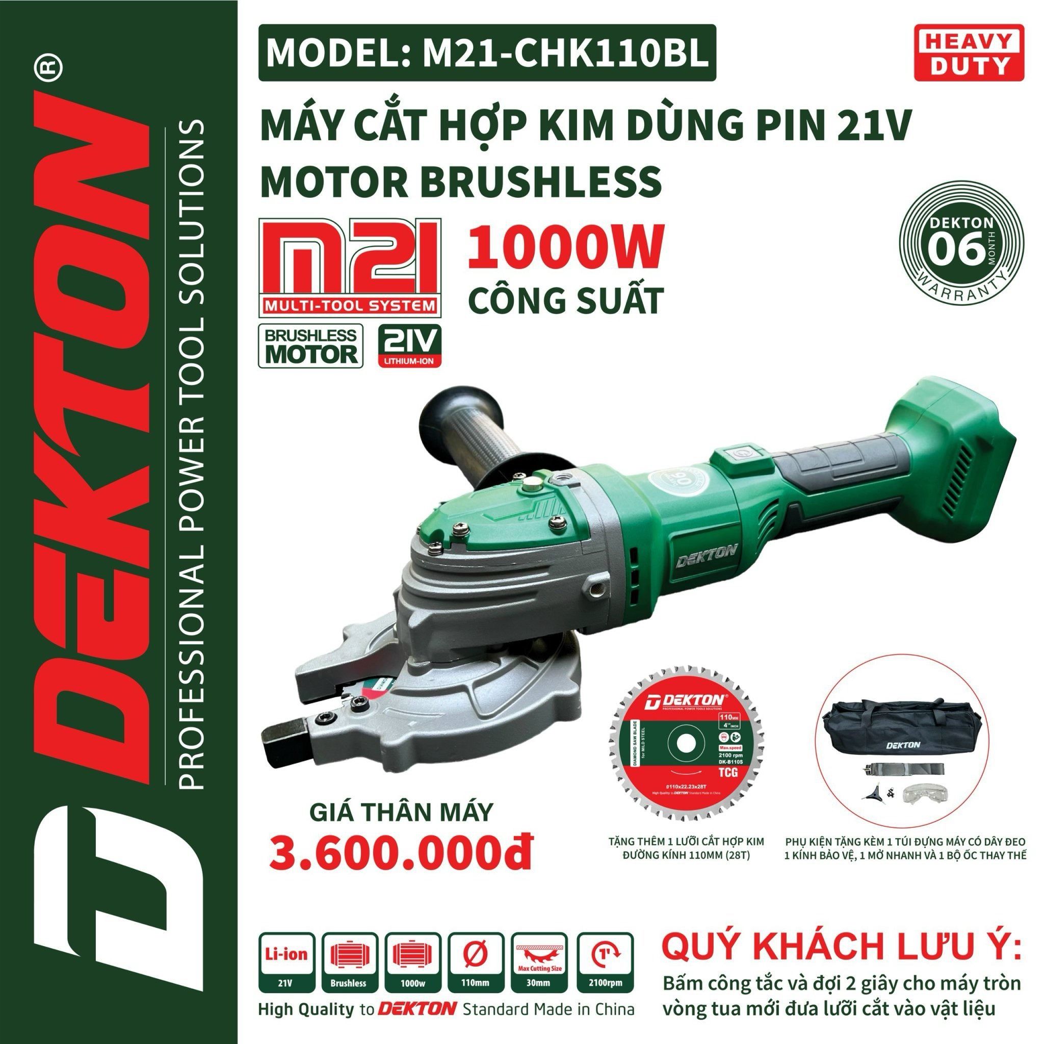 Máy cắt sắt 1000W lưỡi hợp kim dùng pin 21V Dekton M21-CHK110BL (lưỡi 110mm) và M21-CHK145BL (lưỡi 145mm)