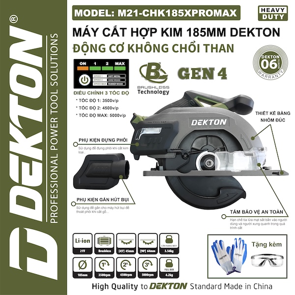 Máy Cắt Hợp Kim Dùng Pin 185mm Dekton M21-CHK185XPROMAX (Gen 4 - Không Chổi Than)