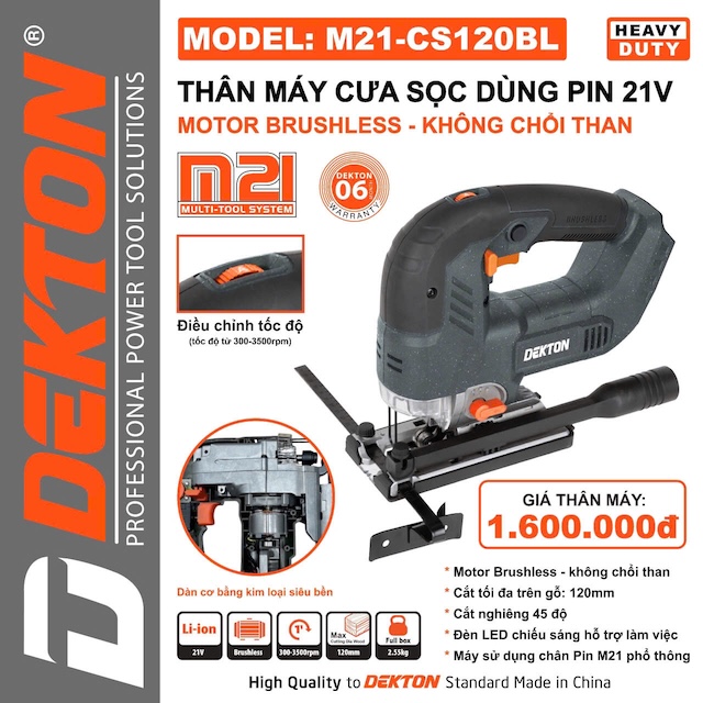 MÁY CƯA SỌC - CHÂN PIN M21 PHỔ THÔNG DEKTON M21-CS120BL