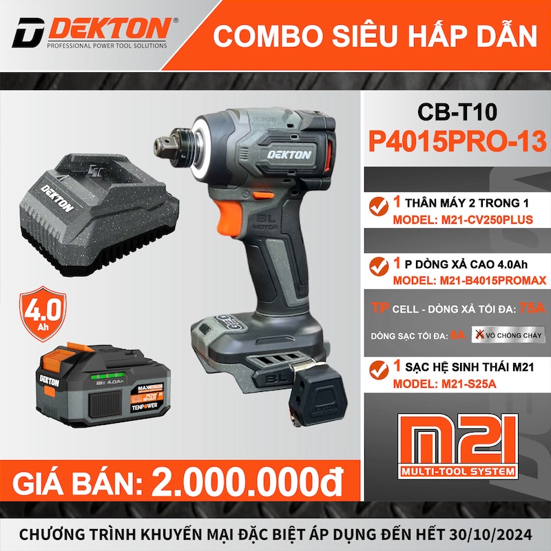 Máy Siết Bu Lông, Vít 2 Trong 1 Dùng Pin 21V Dekton M21-CV250Plus