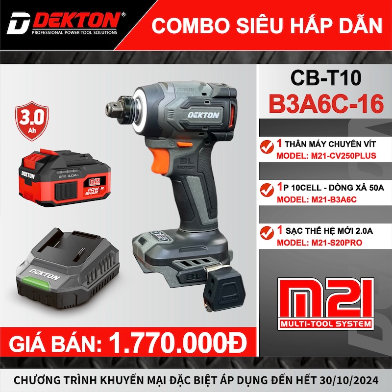 Máy Siết Bu Lông, Vít 2 Trong 1 Dùng Pin 21V Dekton M21-CV250Plus