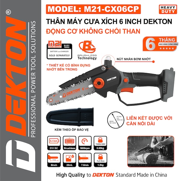 Máy Cưa Xích Pin 6 Inch Dekton M21-CX06CP | Động Cơ Không Chổi Than (Brushless) - Chính Hãng