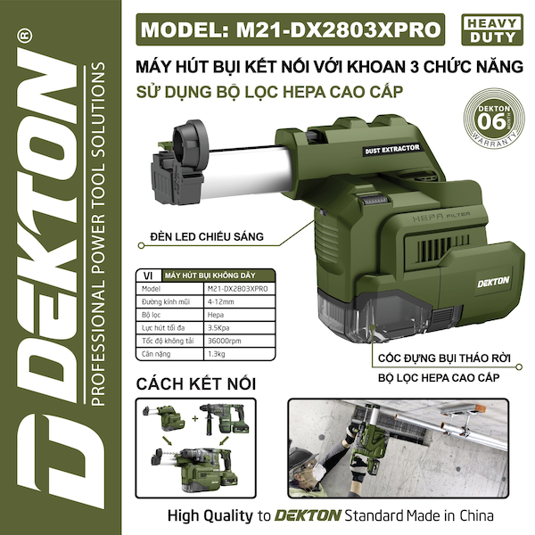 Máy Khoan Đục Bê Tông Pin 3 Chức Năng DEKTON M21-RH2803XPRO Có Chống Giật (Anti-Kickback)