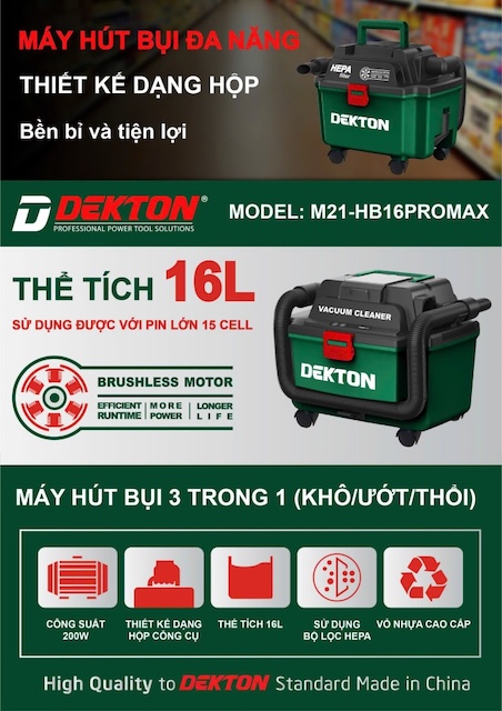 Máy hút bụi pin 16L 200WDekton M21-HB16PROMAX
