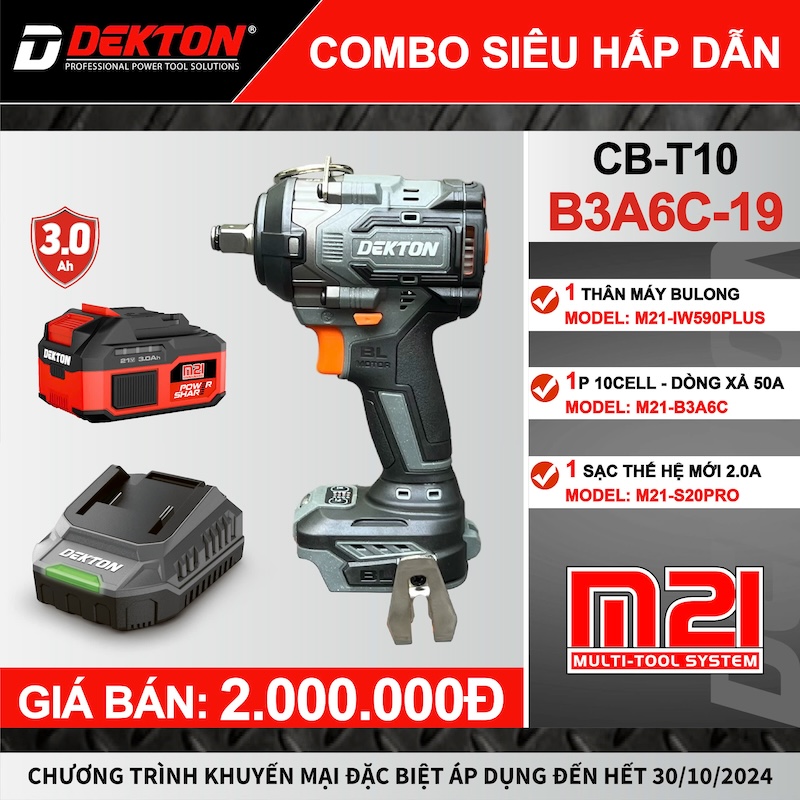 MÁY SIẾT BULONG 590N DÙNG PIN 21V DEKTON M21-IW590PLUS