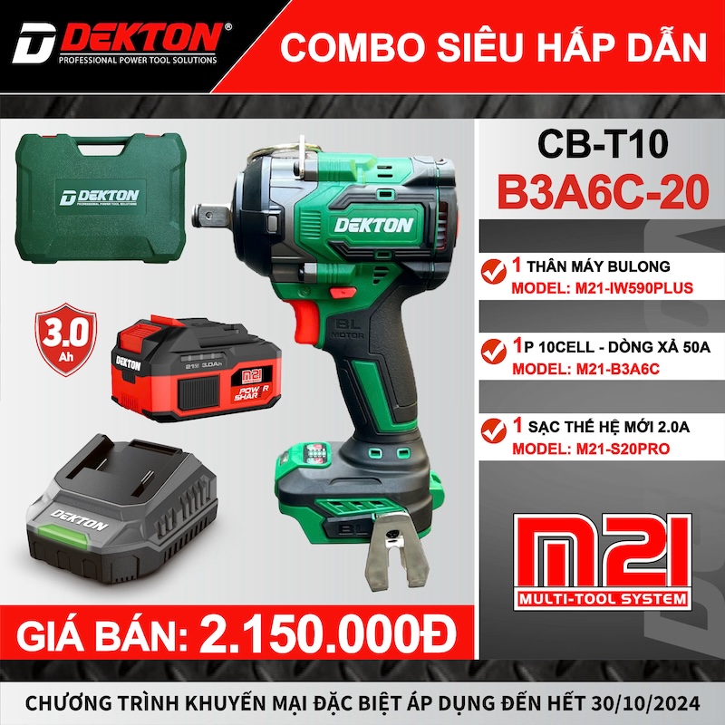 MÁY SIẾT BULONG 590N DÙNG PIN 21V DEKTON M21-IW590PLUS