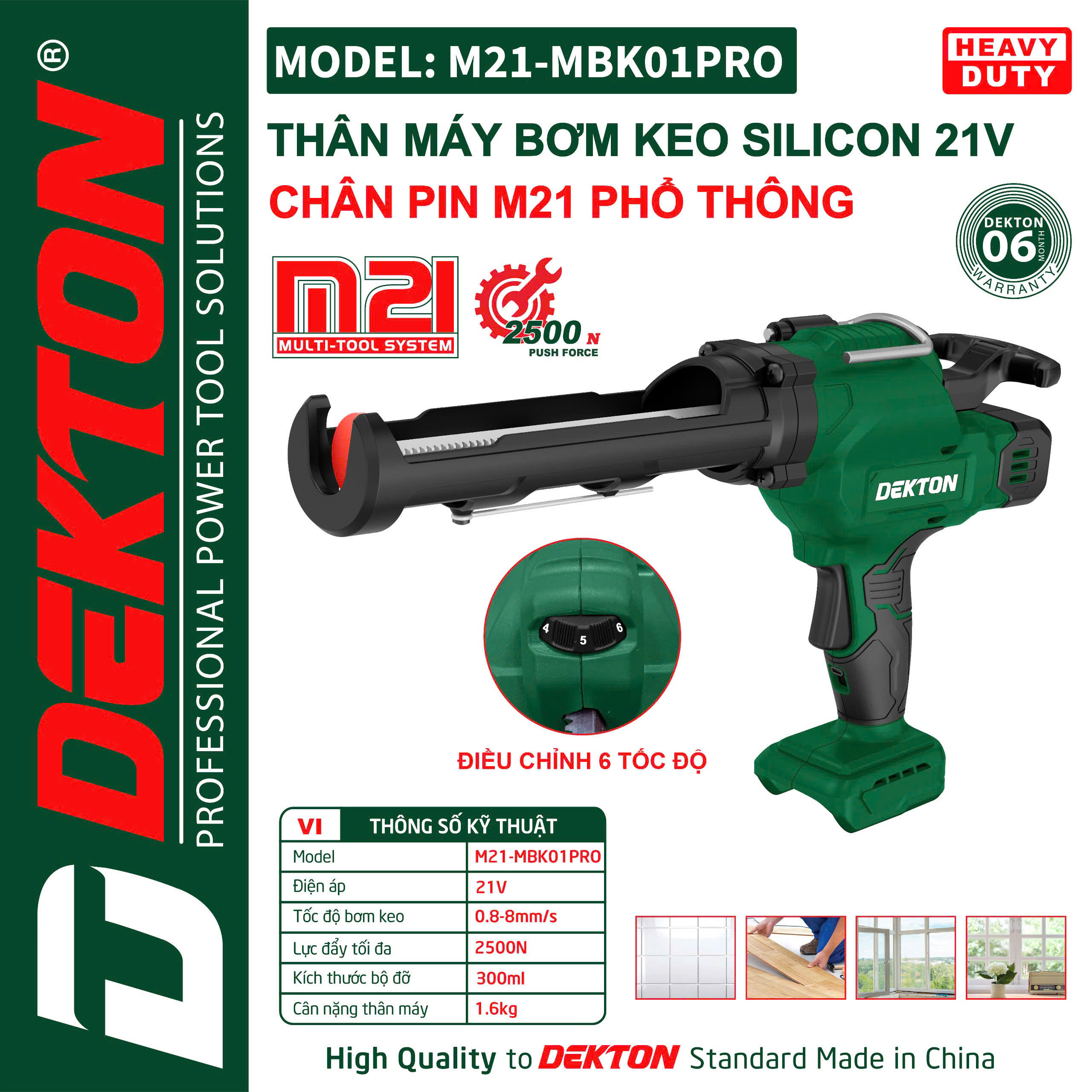 Máy Bơm Keo Silicol Dùng Pin Phổ Thông 21V Dekton M21-MBK01PRO