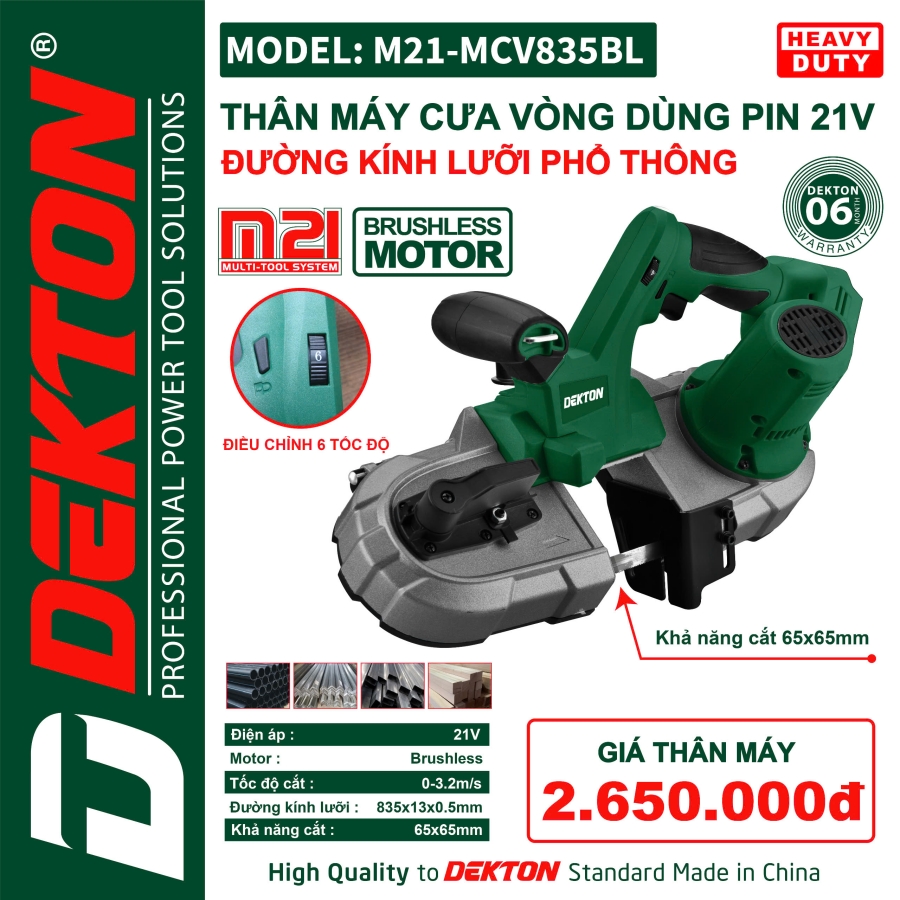 Máy Cưa Vòng Dùng Pin 21V Phổ Thông Dekton M21-MCV835BL