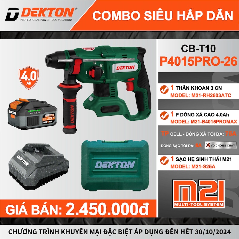 Máy Khoan Đục Bê Tông Dùng Pin Dekton M21-RH2603ATC