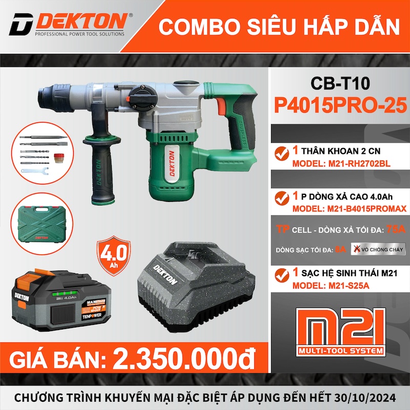 Thân máy khoan đục dùng pin 2 chức năng DEKTON M21-RH2702BL