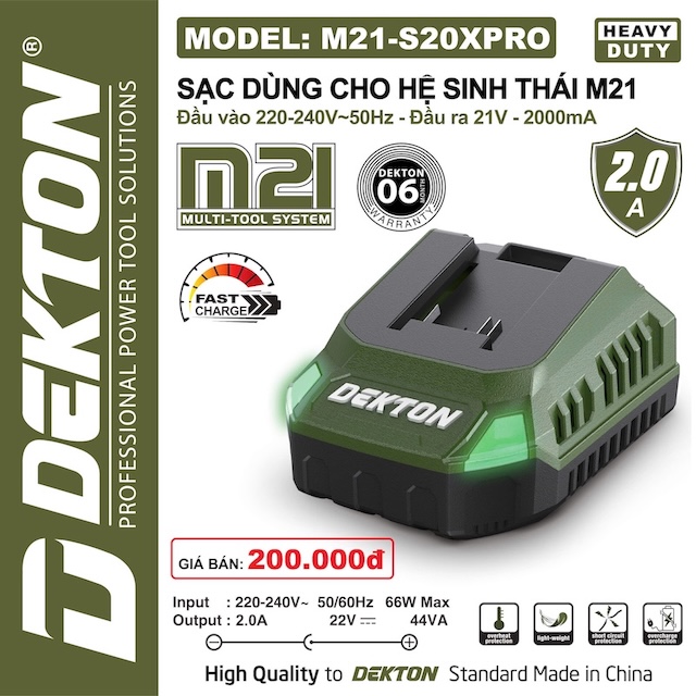 Đế Sạc Pin Dành Cho Dòng Máy 21V Chân Phổ Thông Dekton M21