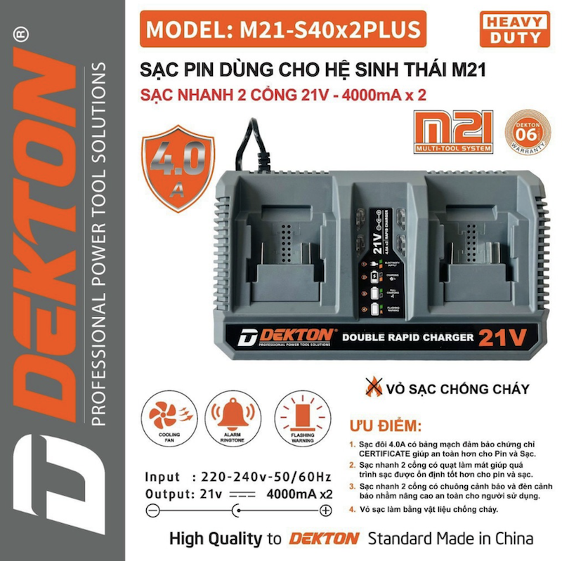 Đế Sạc Pin Dành Cho Dòng Máy 21V Chân Phổ Thông Dekton M21