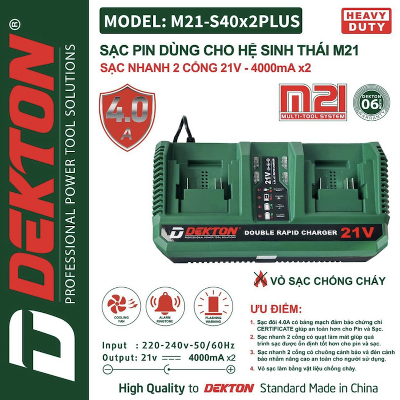Đế Sạc Pin Dành Cho Dòng Máy 21V Chân Phổ Thông Dekton M21