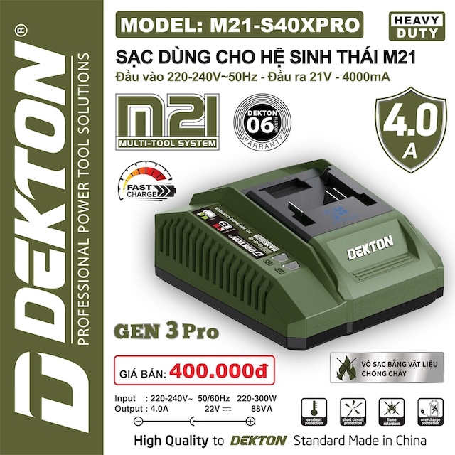 Đế Sạc Pin Dành Cho Dòng Máy 21V Chân Phổ Thông Dekton M21