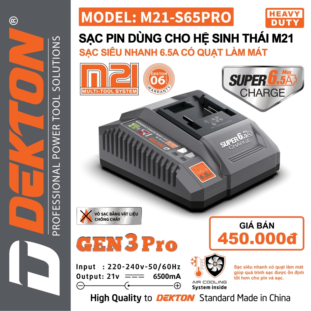 Sạc Siêu Nhanh 6.5Ah Dekton M21-S65Pro