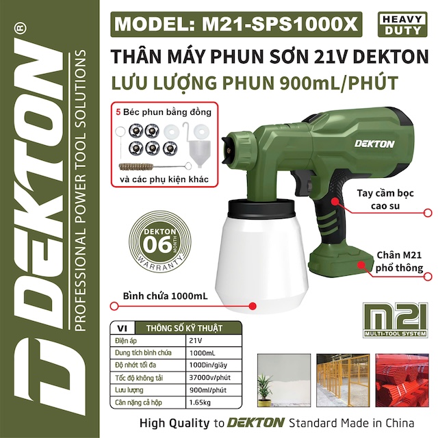 Máy Phun Sơn Dùng Pin Phổ Thông 21V Dekton M21-SPS1000