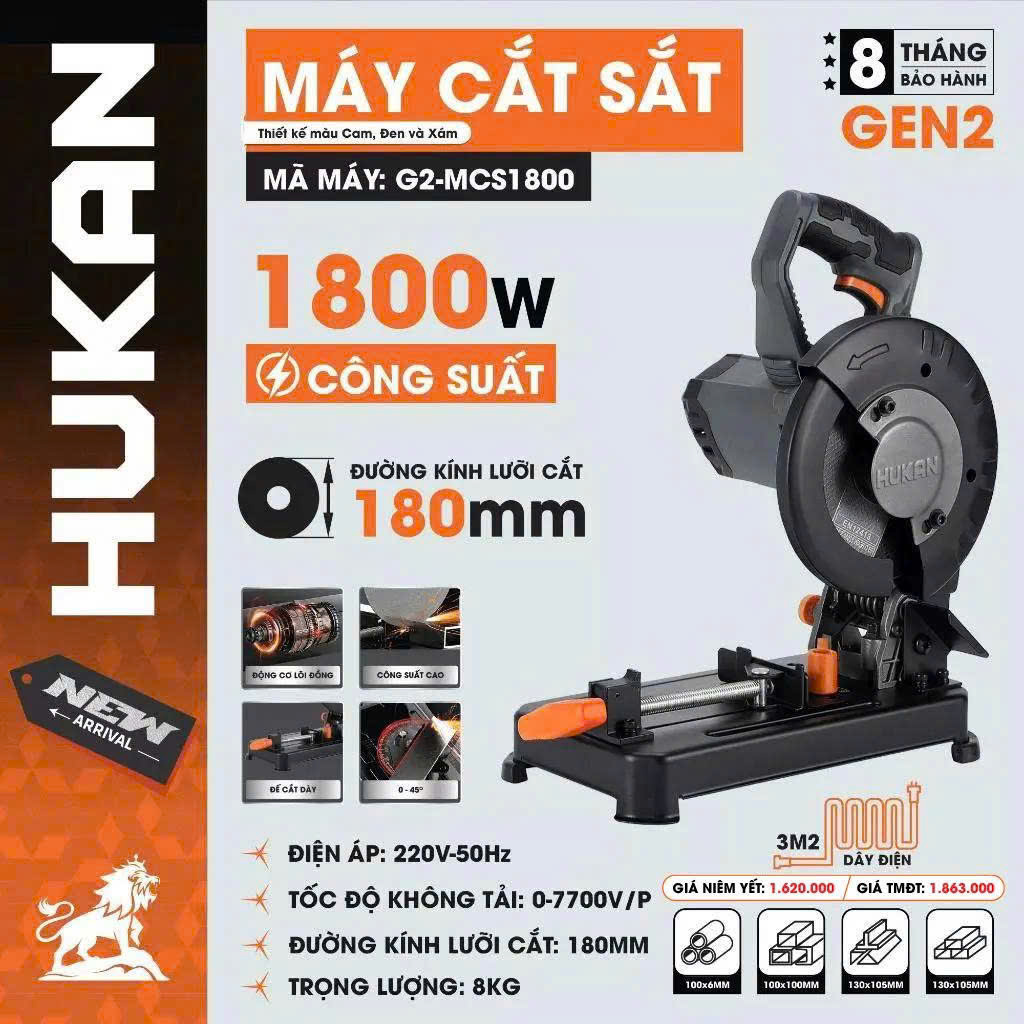 Máy Cắt Sắt Bàn Hukan G2-MCS1800 – Công Suất 1800W (Lưỡi Cắt 180mm Động Cơ Lõi Đồng)