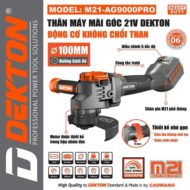 Máy Mài Góc Dùng Pin Dekton M21-AG9000PRO – Động Cơ Brushless, 5 Tốc Độ (Chính Hãng)