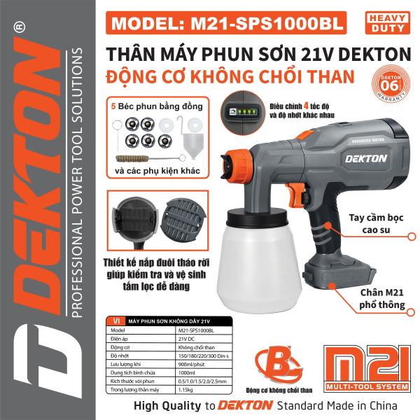 Thân Máy Phun Sơn Pin Dekton M21-SPS1000BL – Động Cơ Brushless, 5 Béc Phun Đồng (Chính Hãng)