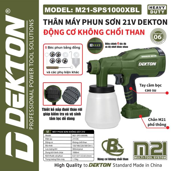 Thân Máy Phun Sơn Pin Dekton M21-SPS1000BL – Động Cơ Brushless, 5 Béc Phun Đồng (Chính Hãng)