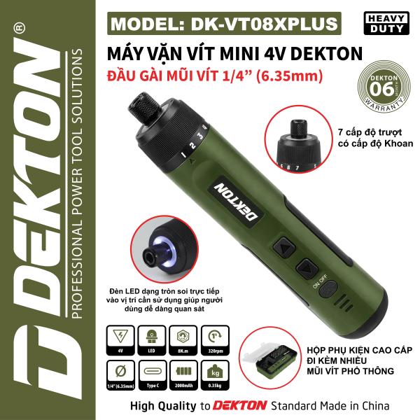 Máy Vặn Vít Mini 4V Dekton DK-VT08XPLUS Heavy Duty – Lực Siết 8Nm (Đầu Cài 1/4" – Sạc Type-C)
