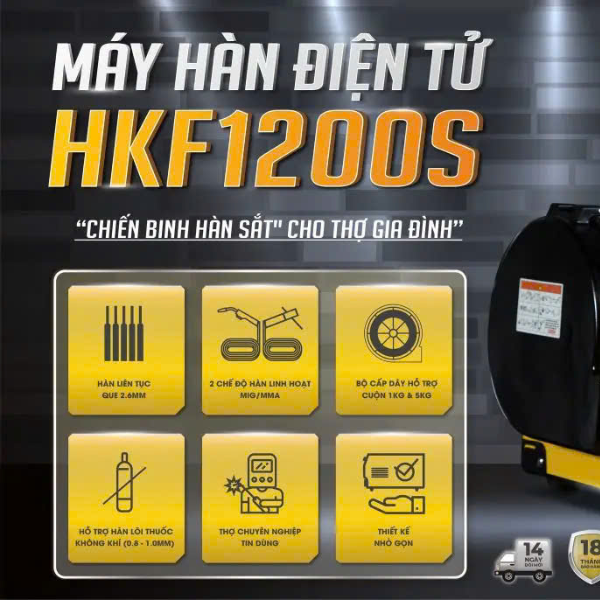 Máy Hàn Điện Tử MIG/MMA Hồng Ký HKF1200S Master – Dòng Hàn 120A (Hỗ Trợ Hàn Lõi Thuốc Không Khí & Cuộn Pin 1kg/5kg)