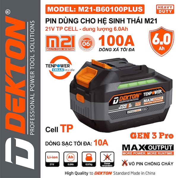 Pin DEKTON M21 Plus 21V – Dùng Cho Máy Khoan, Cắt, Siết Chân Phổ Thông hệ M21