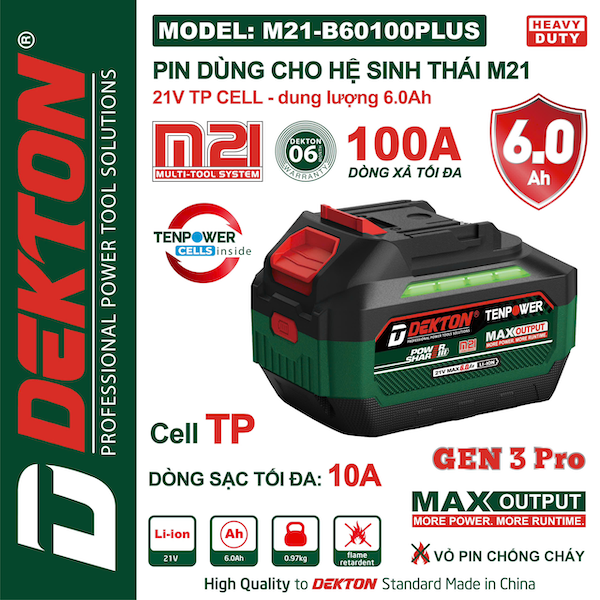 Pin DEKTON M21 Plus 21V – Dùng Cho Máy Khoan, Cắt, Siết Chân Phổ Thông hệ M21