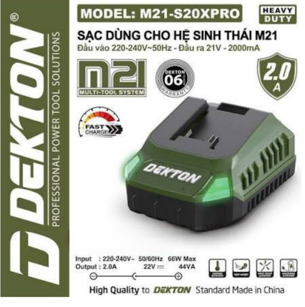 Sạc Pin 21V Dekton M21-S20PRO Heavy Duty – Dòng Sạc 2.0A (Chân Pin Phổ Thông M21)
