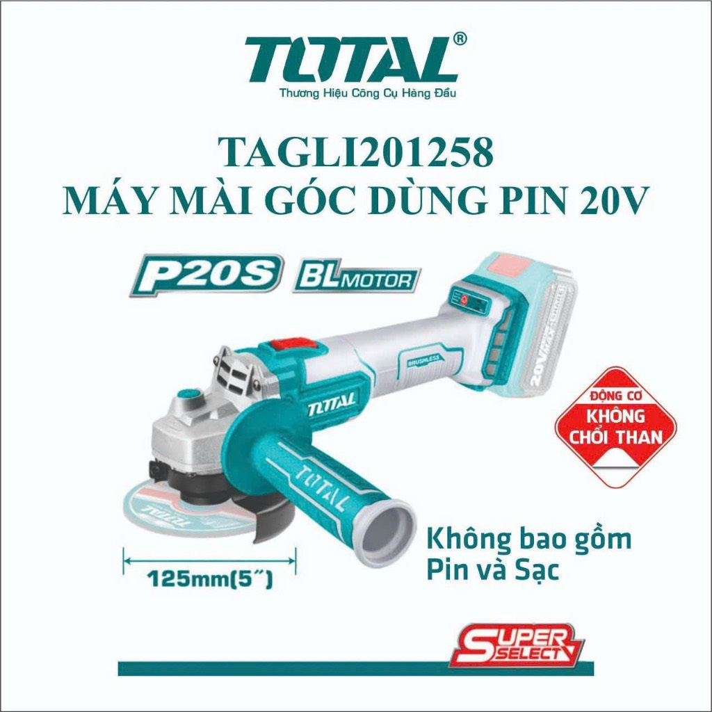 Máy mài góc 125mm dùng pin Lithium 20V (Không kèm pin & sạc) TOTAL TAGLI201258