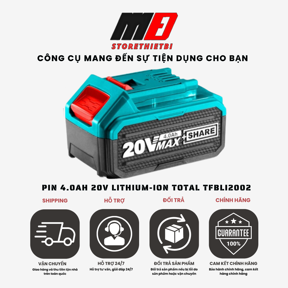 Pin Và Sạc Cho Dòng Máy Pin 20V Total đầy đủ phân loại