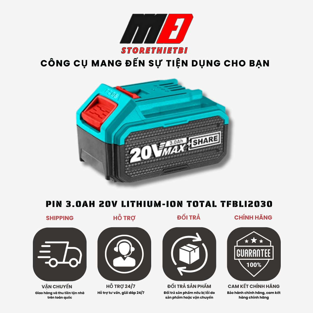 Pin Và Sạc Cho Dòng Máy Pin 20V Total đầy đủ phân loại
