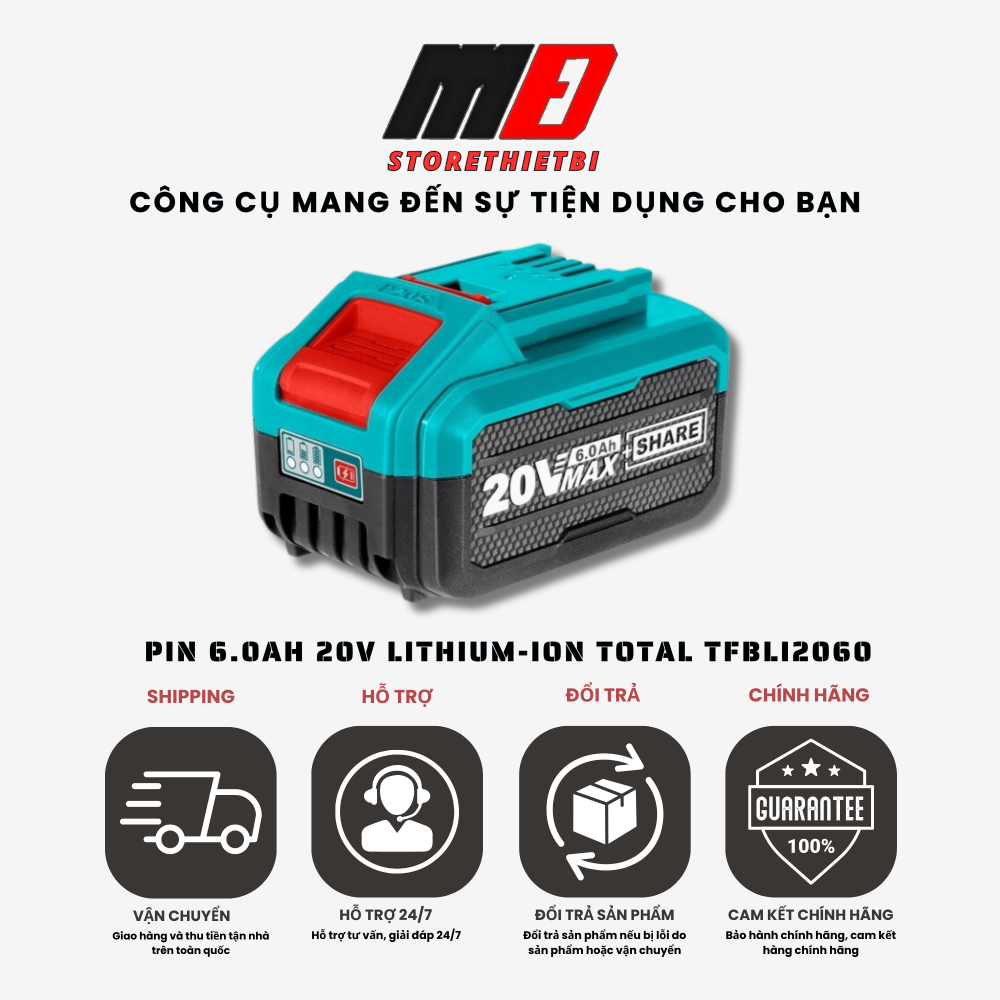 Pin Và Sạc Cho Dòng Máy Pin 20V Total đầy đủ phân loại