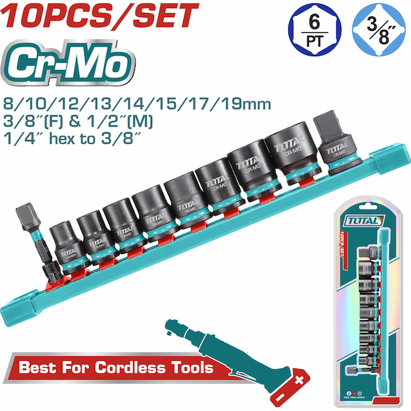 Bộ 10 Đầu Tuýp Tác Động Sâu DR 3/8" TOTAL Cr-Mo THKISD38106L