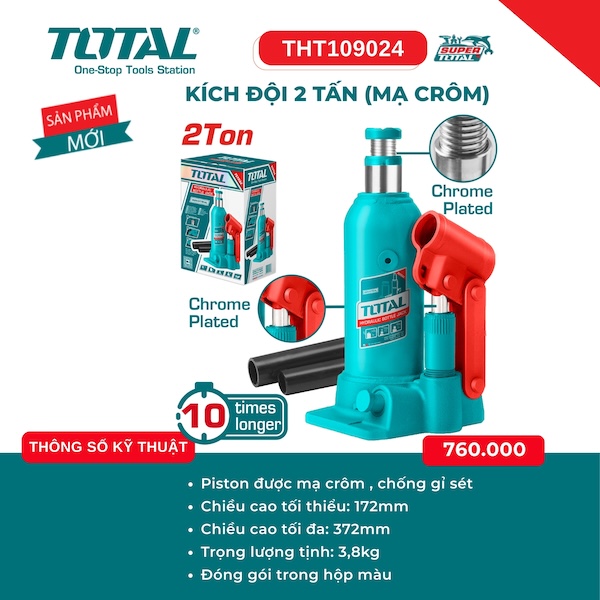 Kích Đội Thủy Lực Total Mạ Crôm Cao Cấp – Tải Trọng 2 Tấn (THT109024) & 5 Tấn (THT109054)