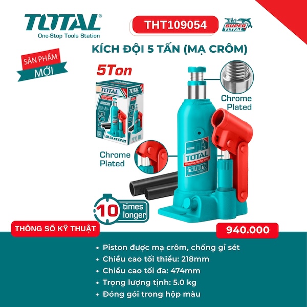 Kích Đội Thủy Lực Total Mạ Crôm Cao Cấp – Tải Trọng 2 Tấn (THT109024) & 5 Tấn (THT109054)