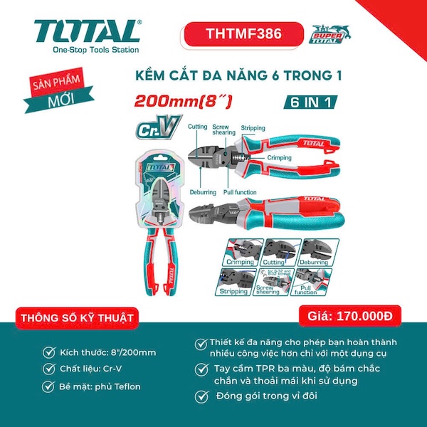 Kềm Cắt Đa Năng 6 Trong 1 SUPER TOTAL 8"/200mm Thép Cr-V THTMF386
