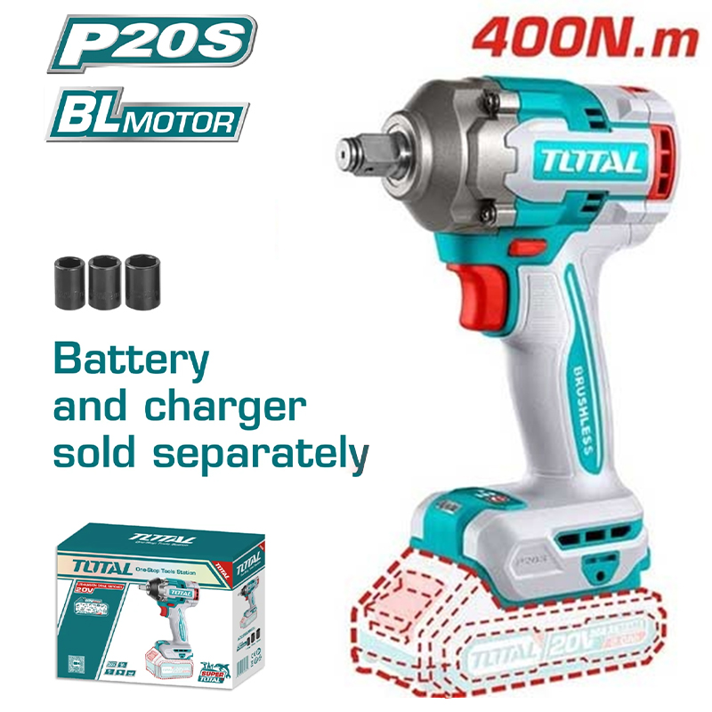 Thân máy siết buloong TOTAL 400NM không chổi than dùng  pin LithiumIon 20V  (không kèm  pin & sac) TIWLI20401