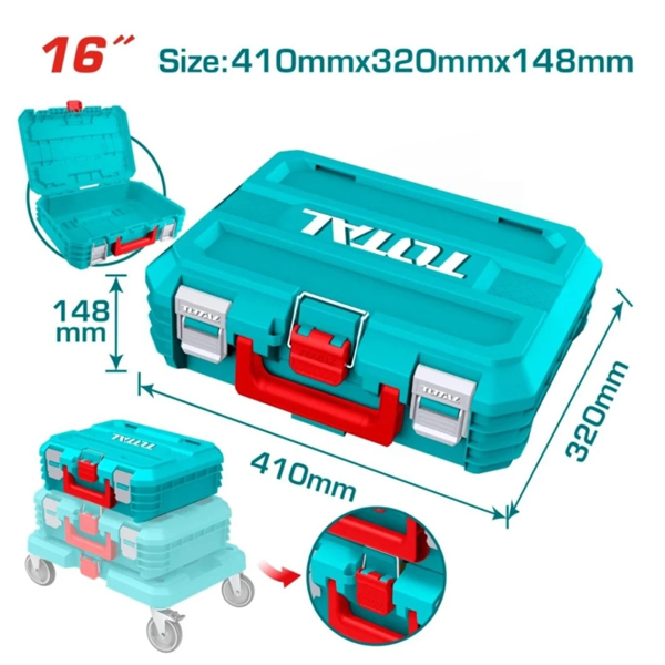 Hộp đựng đồ nghề xếp chồng 16 inch TOTAL TPBXS101 - Tải trọng 15Kg, khóa PP bền bỉ