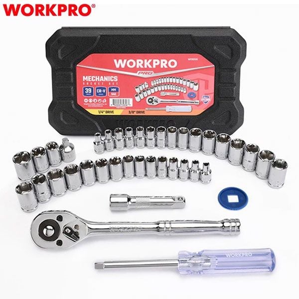 Bộ Đầu Tuýp Và Cần Siết 1/4 inch và 3/8 inch (1 SET = 39 cái) Workpro WP202536