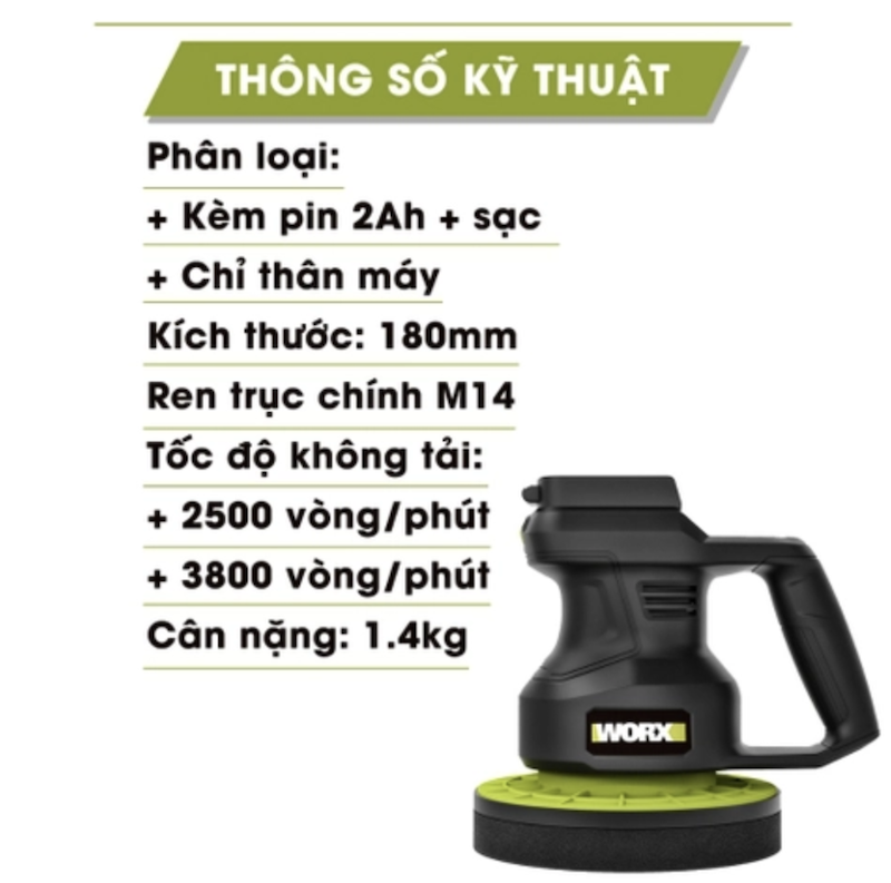 MÁY ĐÁNH BÓNG DÙNG PIN 20V WORX WU858.9